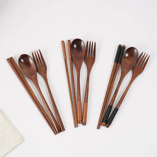 Wood Tableware Wooden Cutlery Portable Sets